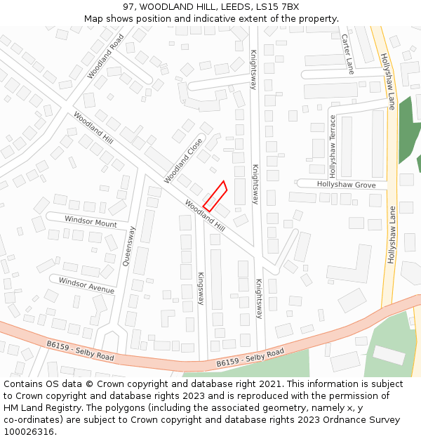 97, WOODLAND HILL, LEEDS, LS15 7BX: Location map and indicative extent of plot