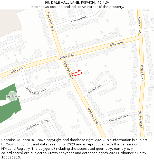 98, DALE HALL LANE, IPSWICH, IP1 4LW: Location map and indicative extent of plot