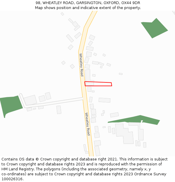 98, WHEATLEY ROAD, GARSINGTON, OXFORD, OX44 9DR: Location map and indicative extent of plot