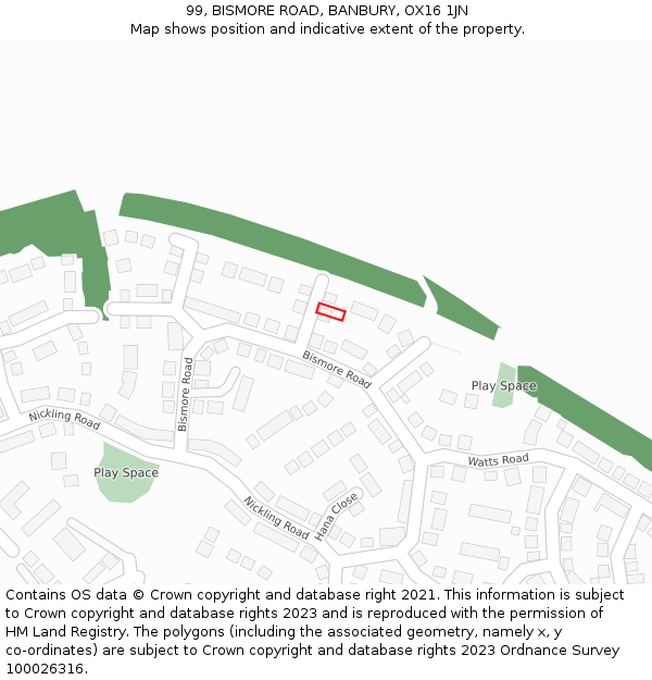 99, BISMORE ROAD, BANBURY, OX16 1JN: Location map and indicative extent of plot