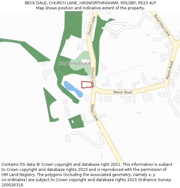 BECK DALE, CHURCH LANE, HAGWORTHINGHAM, SPILSBY, PE23 4LP: Location map and indicative extent of plot