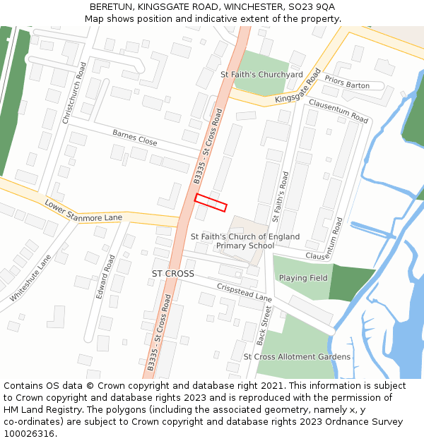 BERETUN, KINGSGATE ROAD, WINCHESTER, SO23 9QA: Location map and indicative extent of plot