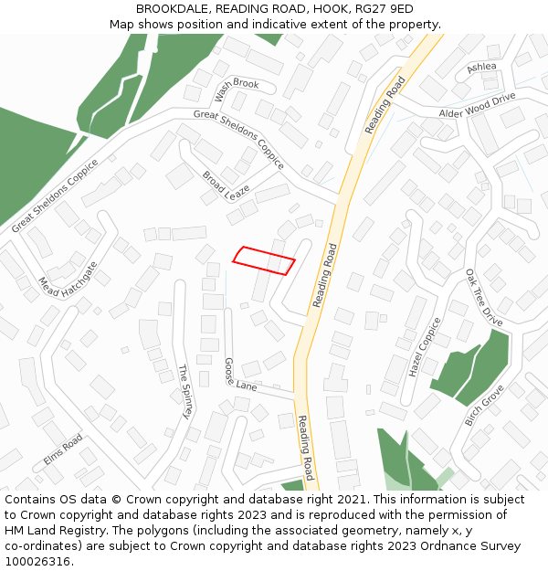 BROOKDALE, READING ROAD, HOOK, RG27 9ED: Location map and indicative extent of plot