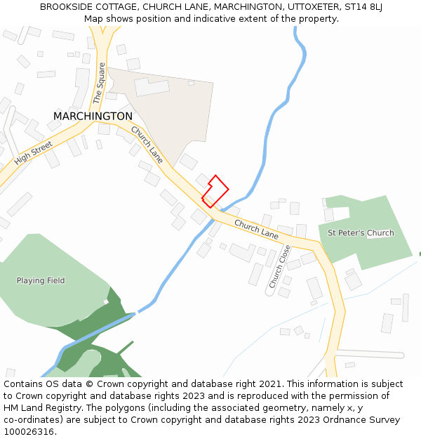 BROOKSIDE COTTAGE, CHURCH LANE, MARCHINGTON, UTTOXETER, ST14 8LJ: Location map and indicative extent of plot