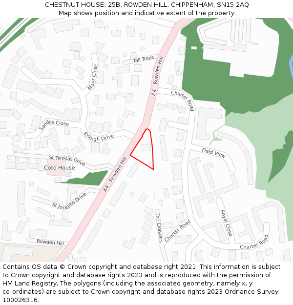 CHESTNUT HOUSE, 25B, ROWDEN HILL, CHIPPENHAM, SN15 2AQ: Location map and indicative extent of plot
