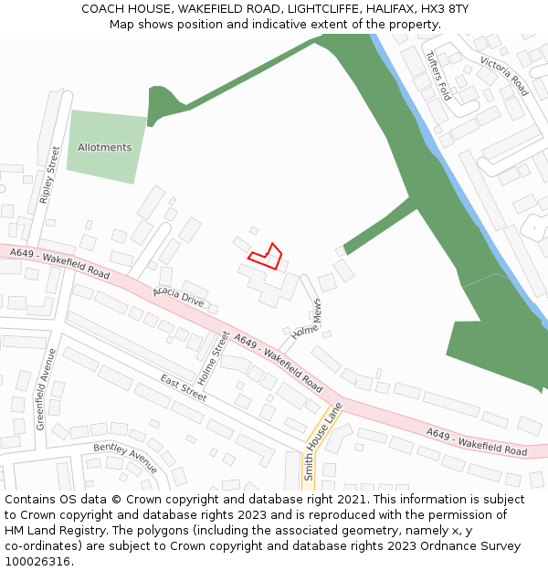 COACH HOUSE, WAKEFIELD ROAD, LIGHTCLIFFE, HALIFAX, HX3 8TY: Location map and indicative extent of plot
