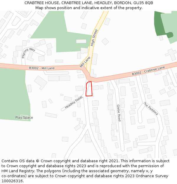 CRABTREE HOUSE, CRABTREE LANE, HEADLEY, BORDON, GU35 8QB: Location map and indicative extent of plot