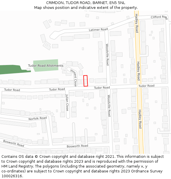 CRIMDON, TUDOR ROAD, BARNET, EN5 5NL: Location map and indicative extent of plot