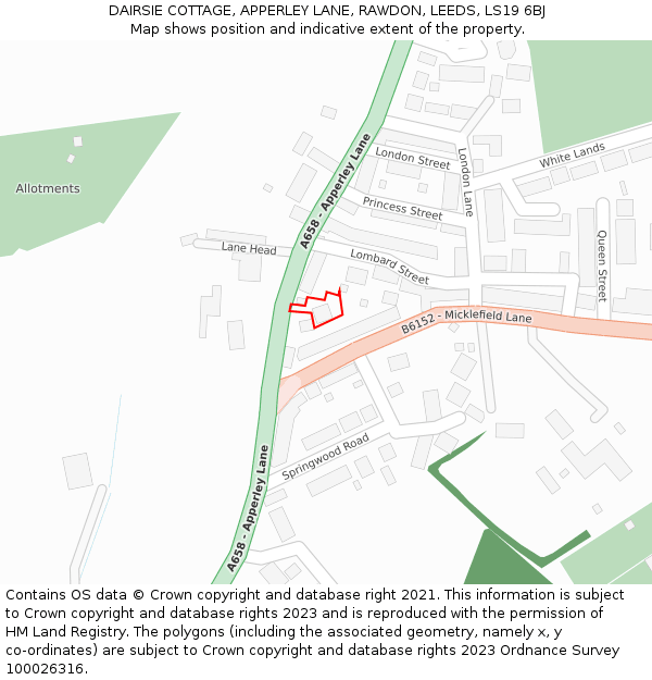 DAIRSIE COTTAGE, APPERLEY LANE, RAWDON, LEEDS, LS19 6BJ: Location map and indicative extent of plot