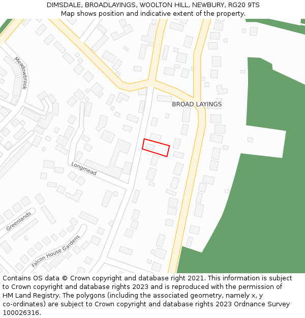 DIMSDALE, BROADLAYINGS, WOOLTON HILL, NEWBURY, RG20 9TS: Location map and indicative extent of plot