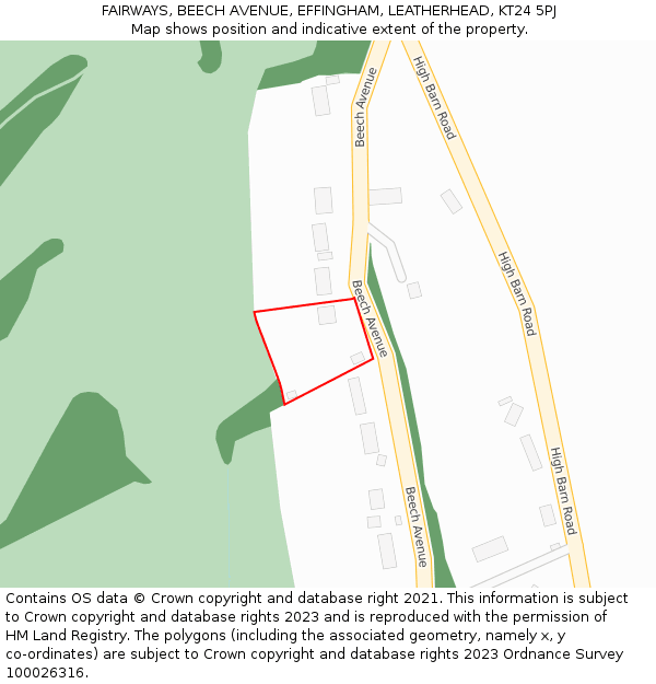 FAIRWAYS, BEECH AVENUE, EFFINGHAM, LEATHERHEAD, KT24 5PJ: Location map and indicative extent of plot