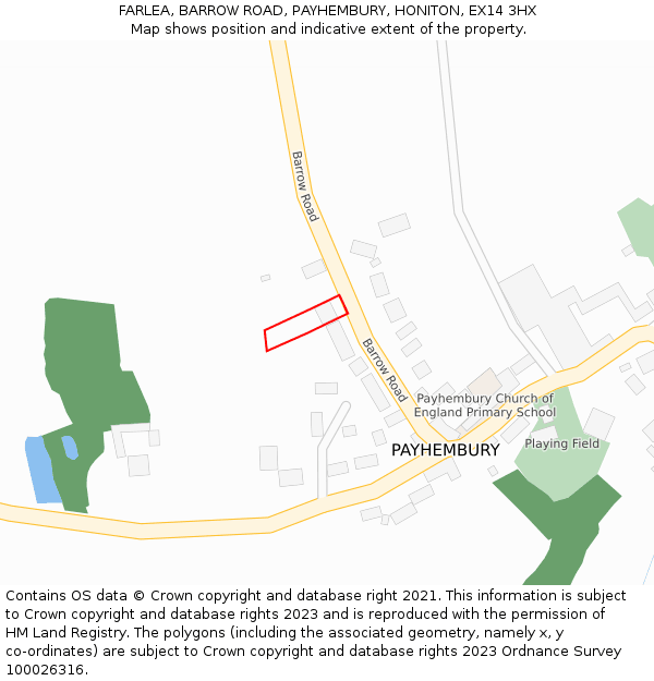 FARLEA, BARROW ROAD, PAYHEMBURY, HONITON, EX14 3HX: Location map and indicative extent of plot
