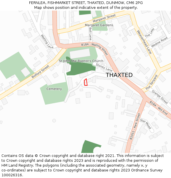 FERNLEA, FISHMARKET STREET, THAXTED, DUNMOW, CM6 2PG: Location map and indicative extent of plot