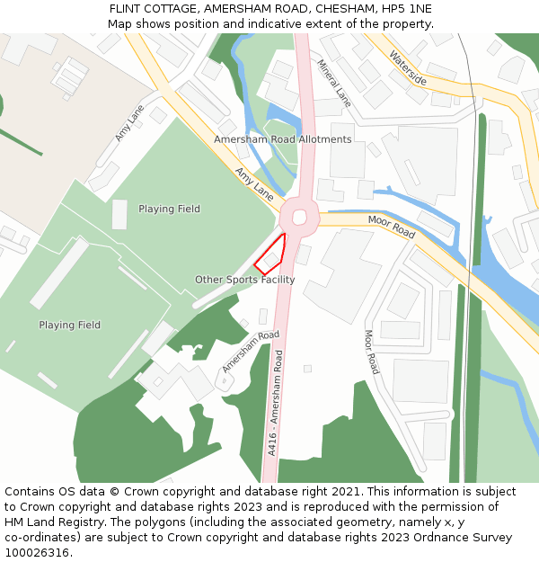 FLINT COTTAGE, AMERSHAM ROAD, CHESHAM, HP5 1NE: Location map and indicative extent of plot