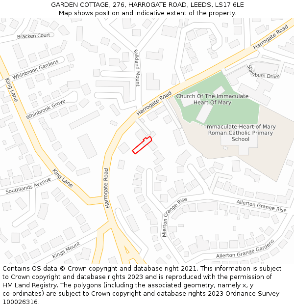 GARDEN COTTAGE, 276, HARROGATE ROAD, LEEDS, LS17 6LE: Location map and indicative extent of plot