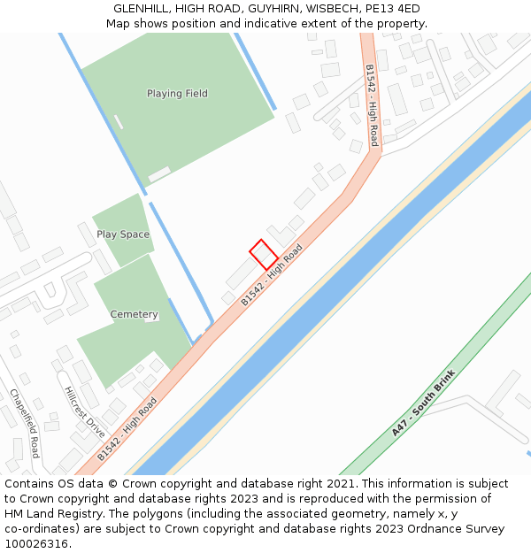 GLENHILL, HIGH ROAD, GUYHIRN, WISBECH, PE13 4ED: Location map and indicative extent of plot
