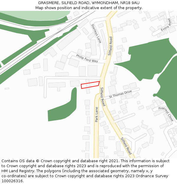GRASMERE, SILFIELD ROAD, WYMONDHAM, NR18 9AU: Location map and indicative extent of plot