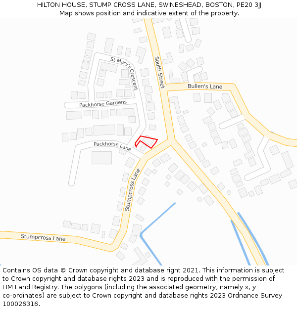 HILTON HOUSE, STUMP CROSS LANE, SWINESHEAD, BOSTON, PE20 3JJ: Location map and indicative extent of plot