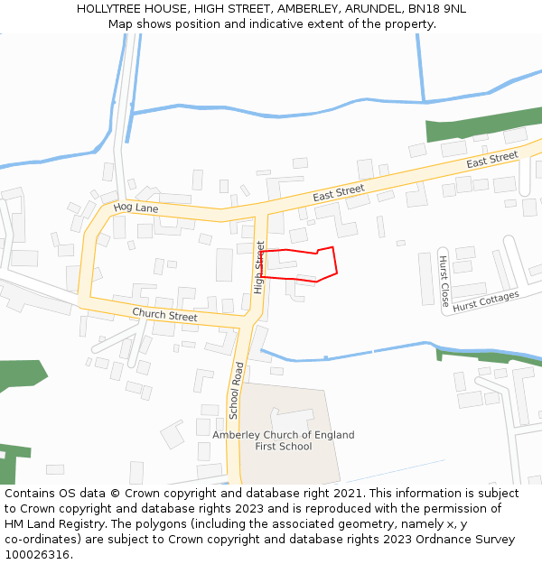 HOLLYTREE HOUSE, HIGH STREET, AMBERLEY, ARUNDEL, BN18 9NL: Location map and indicative extent of plot