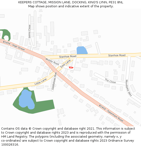 KEEPERS COTTAGE, MISSION LANE, DOCKING, KING'S LYNN, PE31 8NL: Location map and indicative extent of plot