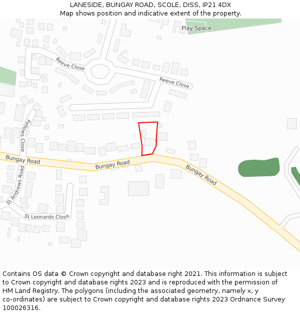 LANESIDE, BUNGAY ROAD, SCOLE, DISS, IP21 4DX: Location map and indicative extent of plot