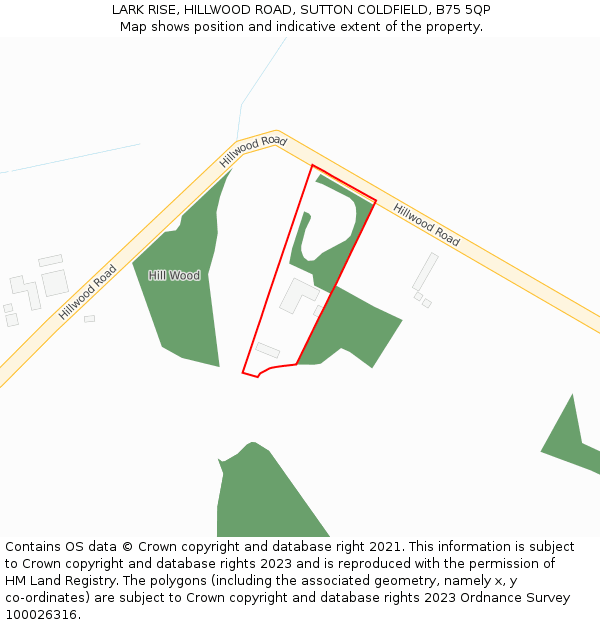 LARK RISE, HILLWOOD ROAD, SUTTON COLDFIELD, B75 5QP: Location map and indicative extent of plot