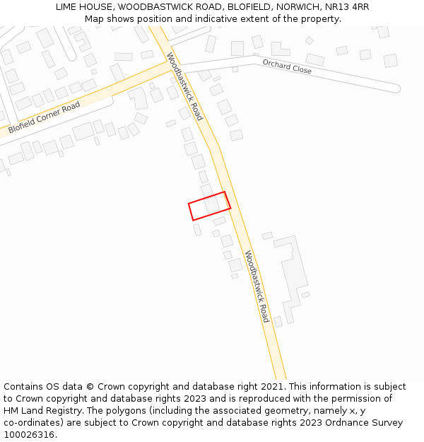 LIME HOUSE, WOODBASTWICK ROAD, BLOFIELD, NORWICH, NR13 4RR: Location map and indicative extent of plot