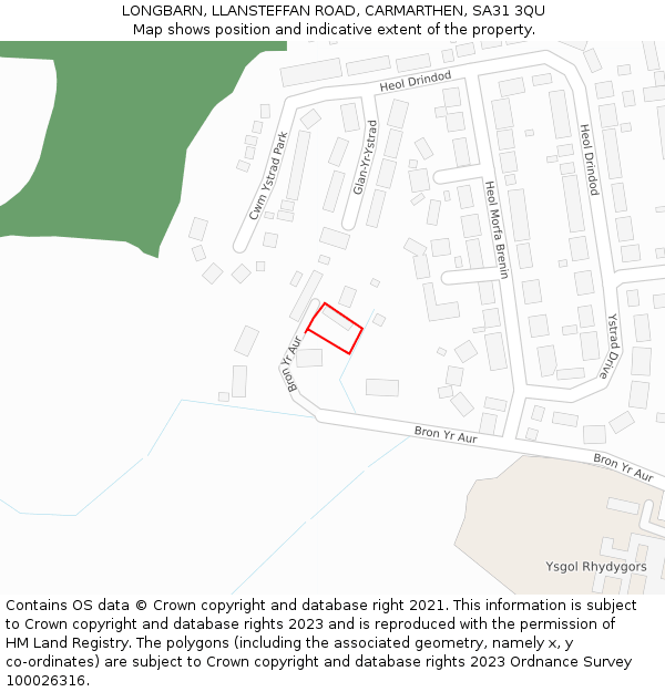 LONGBARN, LLANSTEFFAN ROAD, CARMARTHEN, SA31 3QU: Location map and indicative extent of plot