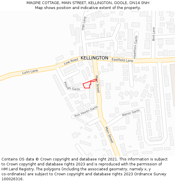 MAGPIE COTTAGE, MAIN STREET, KELLINGTON, GOOLE, DN14 0NH: Location map and indicative extent of plot