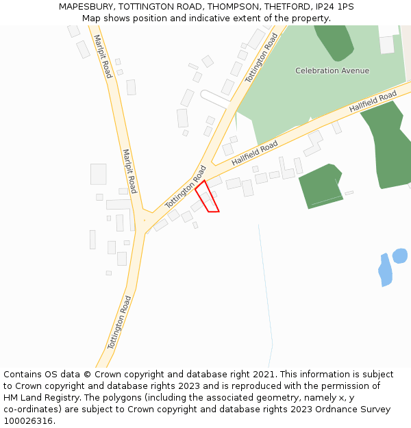 MAPESBURY, TOTTINGTON ROAD, THOMPSON, THETFORD, IP24 1PS: Location map and indicative extent of plot