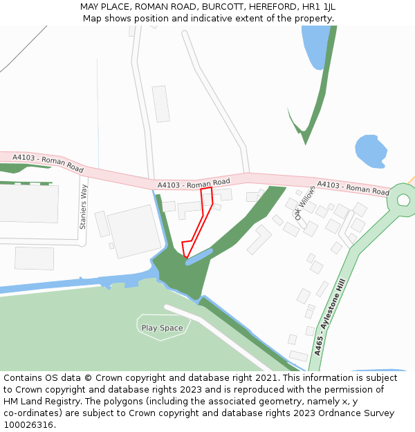 MAY PLACE, ROMAN ROAD, BURCOTT, HEREFORD, HR1 1JL: Location map and indicative extent of plot