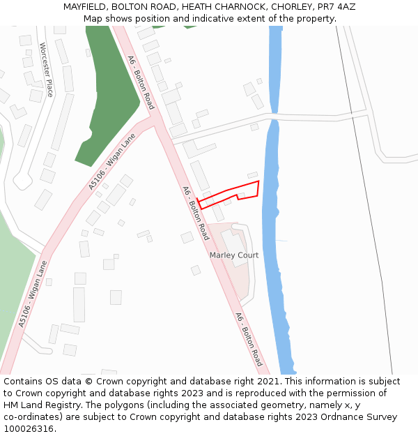 MAYFIELD, BOLTON ROAD, HEATH CHARNOCK, CHORLEY, PR7 4AZ: Location map and indicative extent of plot