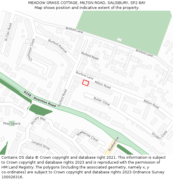 MEADOW GRASS COTTAGE, MILTON ROAD, SALISBURY, SP2 8AY: Location map and indicative extent of plot