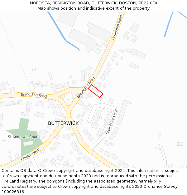 NORDSEA, BENINGTON ROAD, BUTTERWICK, BOSTON, PE22 0EX: Location map and indicative extent of plot