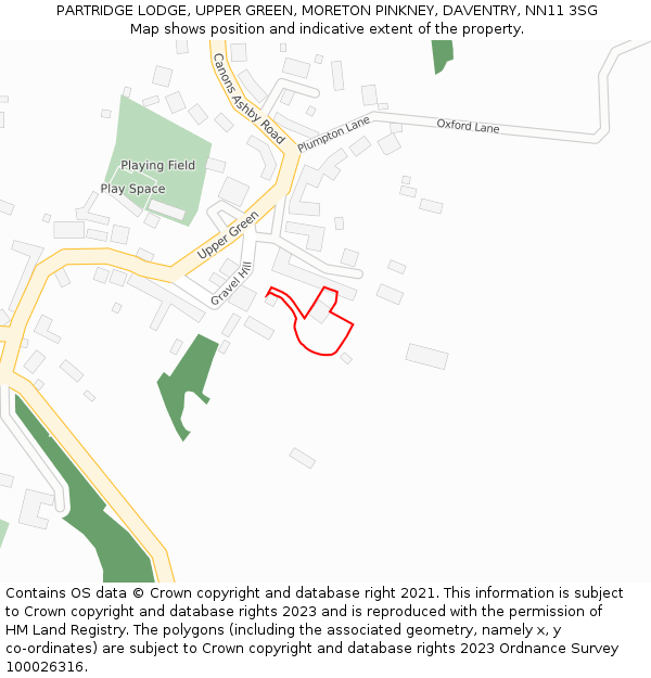PARTRIDGE LODGE, UPPER GREEN, MORETON PINKNEY, DAVENTRY, NN11 3SG: Location map and indicative extent of plot