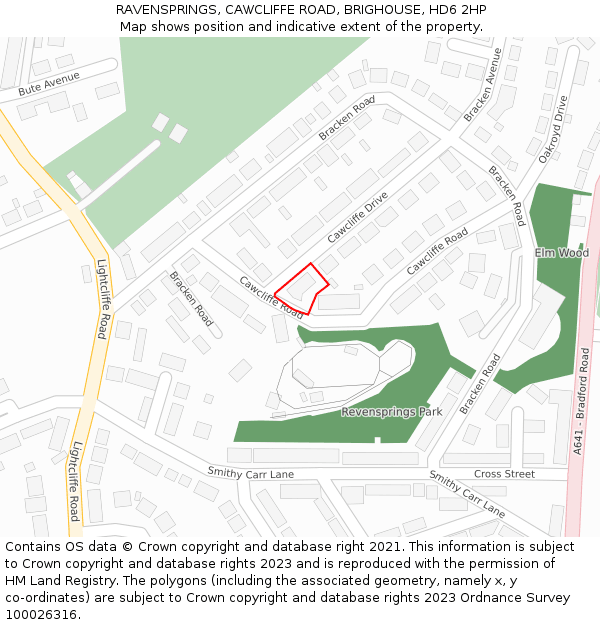 RAVENSPRINGS, CAWCLIFFE ROAD, BRIGHOUSE, HD6 2HP: Location map and indicative extent of plot