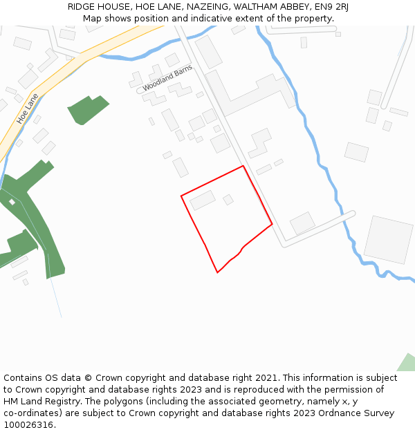 RIDGE HOUSE, HOE LANE, NAZEING, WALTHAM ABBEY, EN9 2RJ: Location map and indicative extent of plot