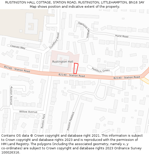 RUSTINGTON HALL COTTAGE, STATION ROAD, RUSTINGTON, LITTLEHAMPTON, BN16 3AY: Location map and indicative extent of plot