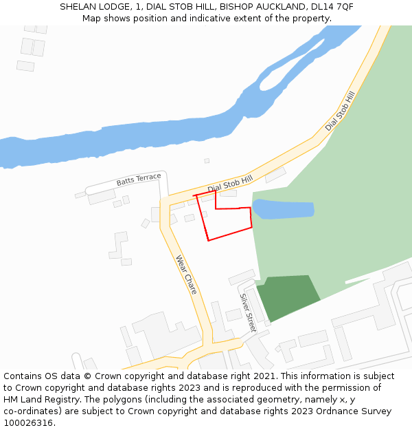 SHELAN LODGE, 1, DIAL STOB HILL, BISHOP AUCKLAND, DL14 7QF: Location map and indicative extent of plot