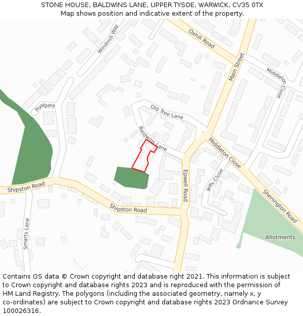 STONE HOUSE, BALDWINS LANE, UPPER TYSOE, WARWICK, CV35 0TX: Location map and indicative extent of plot