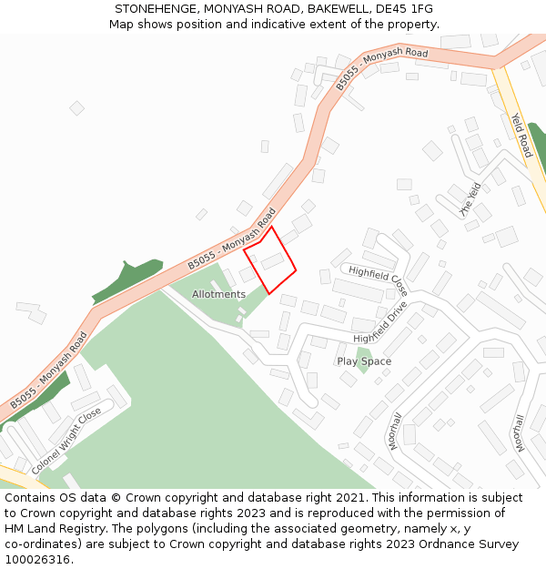 STONEHENGE, MONYASH ROAD, BAKEWELL, DE45 1FG: Location map and indicative extent of plot