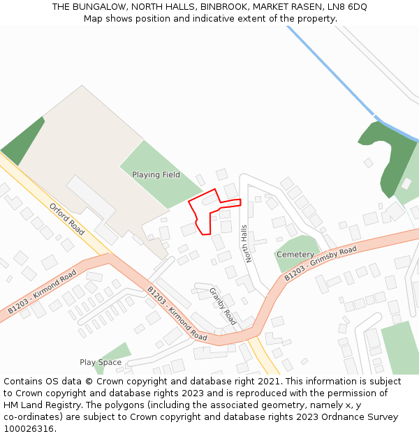 THE BUNGALOW, NORTH HALLS, BINBROOK, MARKET RASEN, LN8 6DQ: Location map and indicative extent of plot