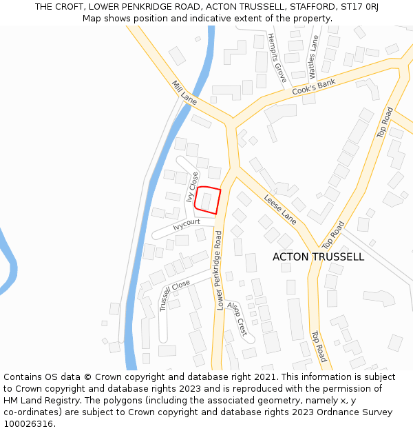 THE CROFT, LOWER PENKRIDGE ROAD, ACTON TRUSSELL, STAFFORD, ST17 0RJ: Location map and indicative extent of plot