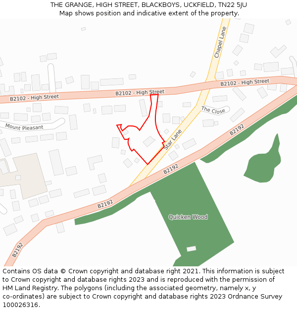 THE GRANGE, HIGH STREET, BLACKBOYS, UCKFIELD, TN22 5JU: Location map and indicative extent of plot
