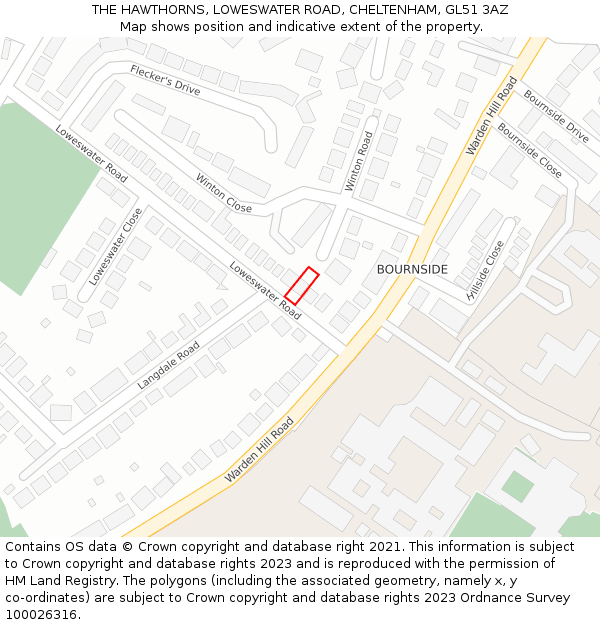 THE HAWTHORNS, LOWESWATER ROAD, CHELTENHAM, GL51 3AZ: Location map and indicative extent of plot