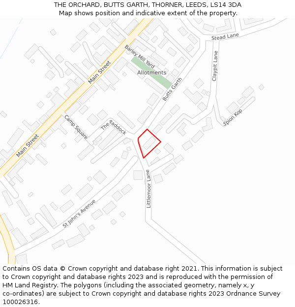 THE ORCHARD, BUTTS GARTH, THORNER, LEEDS, LS14 3DA: Location map and indicative extent of plot