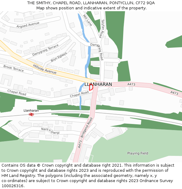 THE SMITHY, CHAPEL ROAD, LLANHARAN, PONTYCLUN, CF72 9QA: Location map and indicative extent of plot