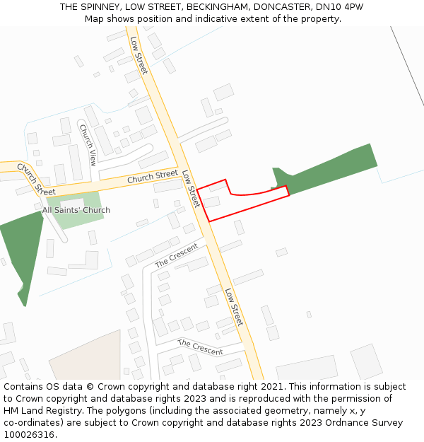THE SPINNEY, LOW STREET, BECKINGHAM, DONCASTER, DN10 4PW: Location map and indicative extent of plot