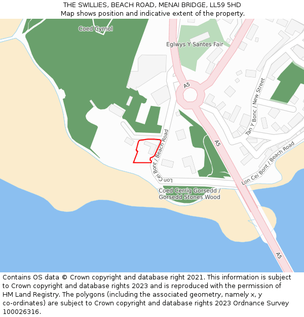 THE SWILLIES, BEACH ROAD, MENAI BRIDGE, LL59 5HD: Location map and indicative extent of plot