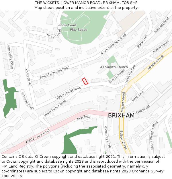 THE WICKETS, LOWER MANOR ROAD, BRIXHAM, TQ5 8HF: Location map and indicative extent of plot